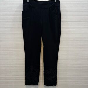 Chico's Perfect Stretch Black ankle Length Pants with Lace Detail Size M/L